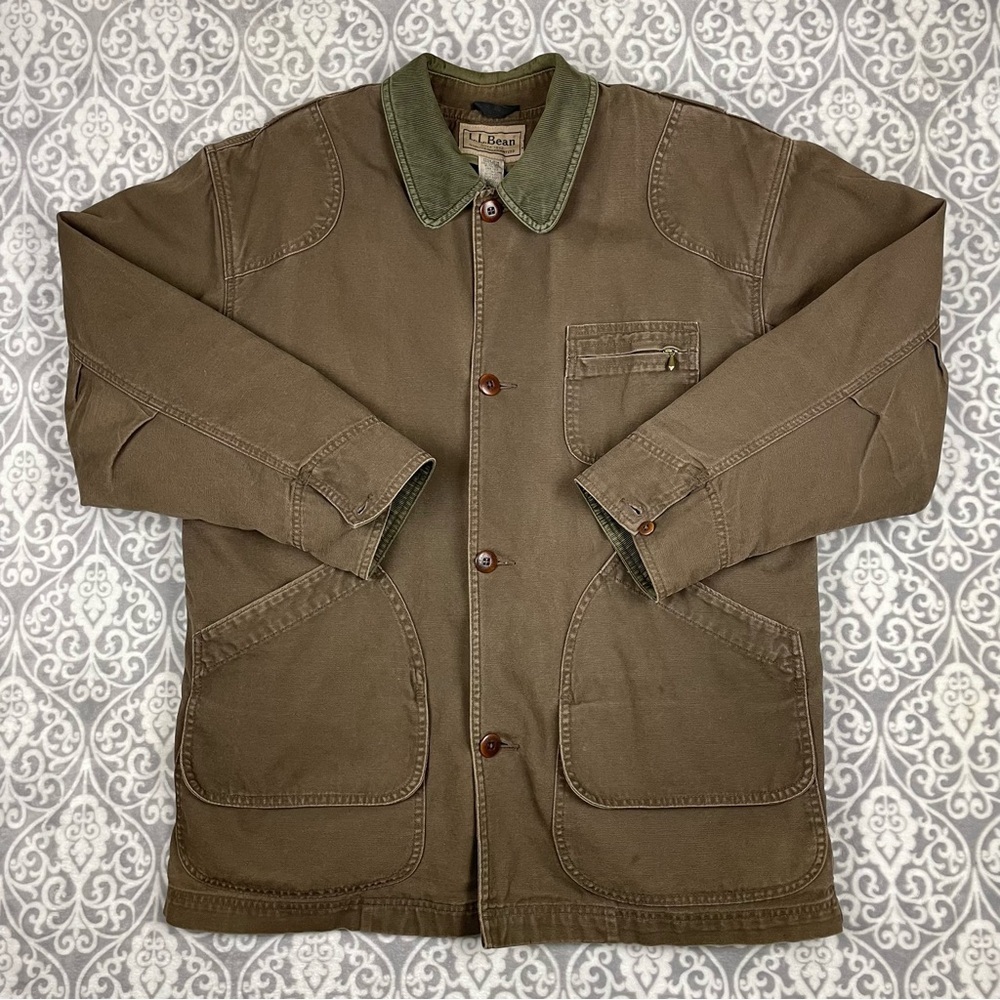 vintage L.L. Bean chore jacket flannel lined brown twill wind resistant men's L